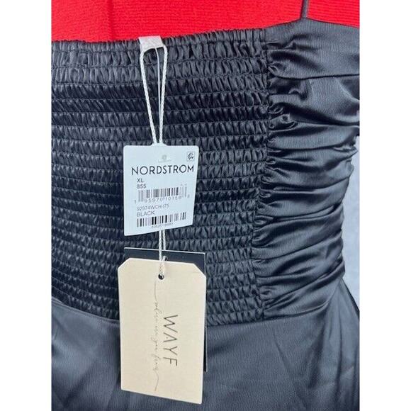 NEW WAYF The Julia Ruched Asymmetric Satin Cocktail DRESS SIZE XL $138 BLACK - Picture 5 of 8